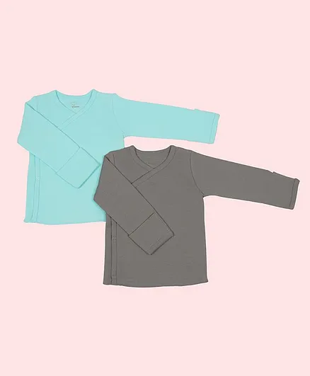Kaarpas Pack Of 2 Organic Cotton Full Sleeves Solid Vest - Grey & Turquoise