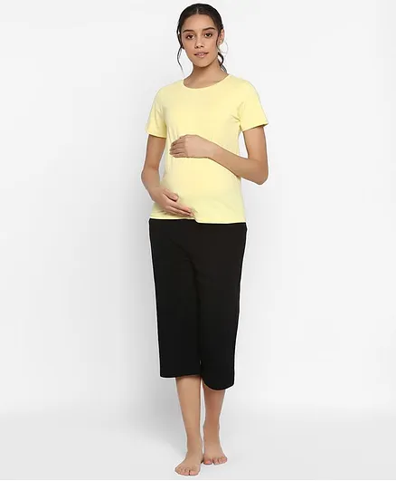 Wobbly Walk Solid Color Maternity Capri Lounge Pants - Black