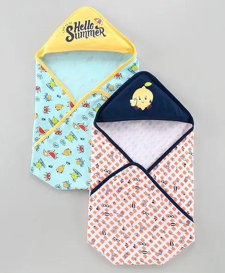 Babyoye Cotton Wrapper Multi Print Pack of 2 - Blue