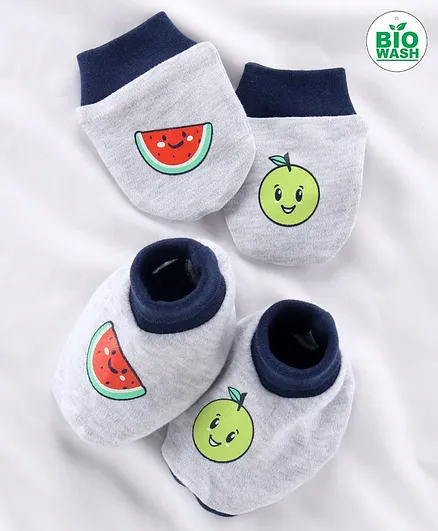Babyoye Mittens & Booties Fruit Print - Grey
