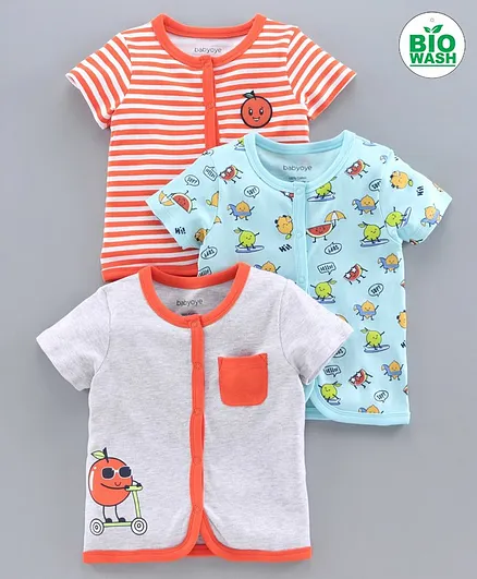 Babyoye Boys Cotton Blend Half Sleeves Fruit Print T-Shirts Pack Of 3 - Multicolor