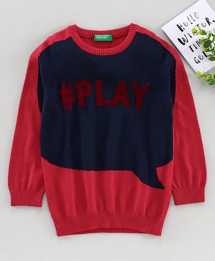 UCB Winter Wear Full Sleeves Tee Text Print - Red