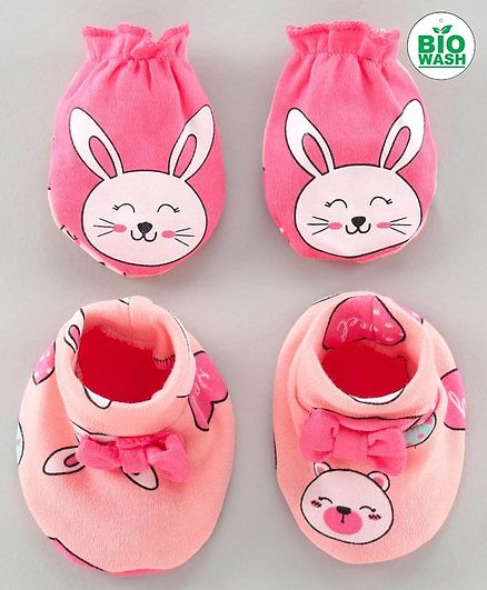 Babyoye Mittens and Booties Set Animal Print - Pink