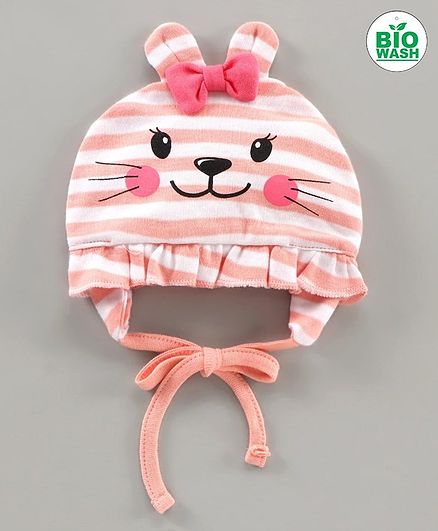 Babyoye Cap With Knot Striped Print Pink - Diameter 10 cm