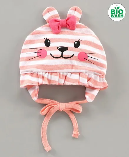 Babyoye Cap With Knot Striped Print Pink - Diameter 10 cm