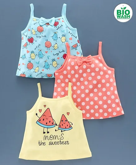 Babyoye Singlet Cotton Tops Multi Print Set of 3 - Multicolour
