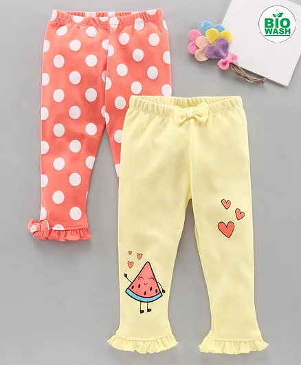 Babyoye Cotton Full Length Leggings Pack of 2 - Coral Peach