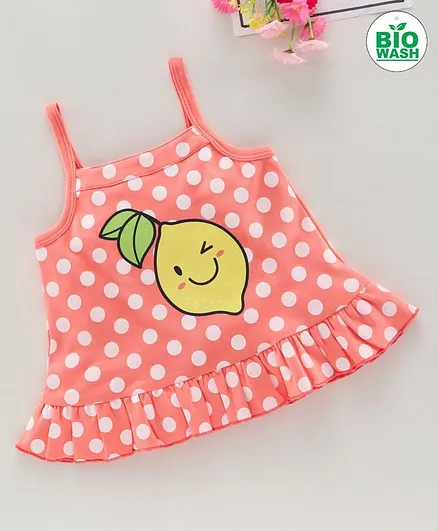 Babyoye Singlet Top Lemon Print - Peach
