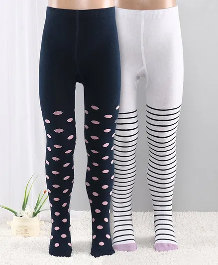 Cutewalk By Babyhug Anti-Bacterial Footed Tights Pack Of 2 - White Blue