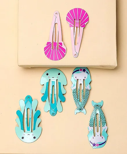Arendelle 3 Pairs Of Mermaid Octopus & Shell Painted Plastic Hair Pin - Multicolour