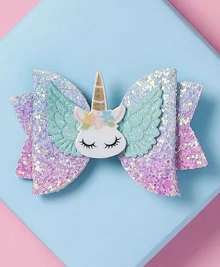 Arendelle Colourful Shinny Sequence Unicorn 3 Inch Bow Hair Clip - Multicolour