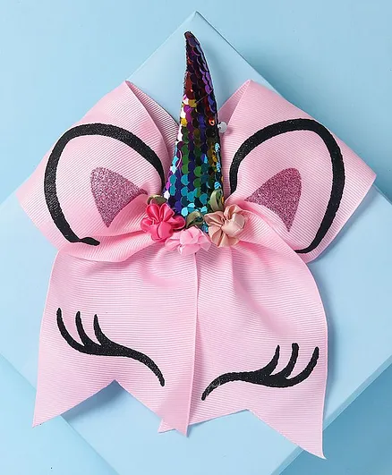 Arendelle Sequin Unicorn Large 7inch Pink Cheer Bow - Pink