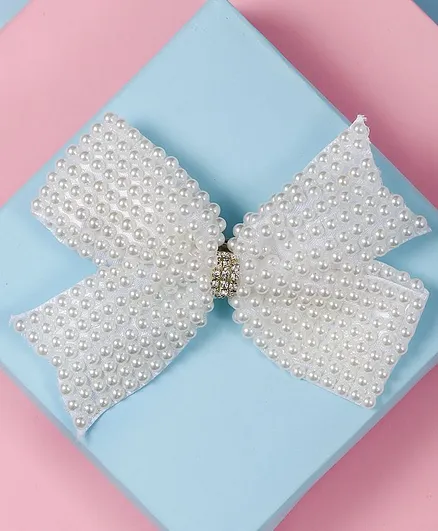 Arendelle Bow Design Pearl Hair Clip - White