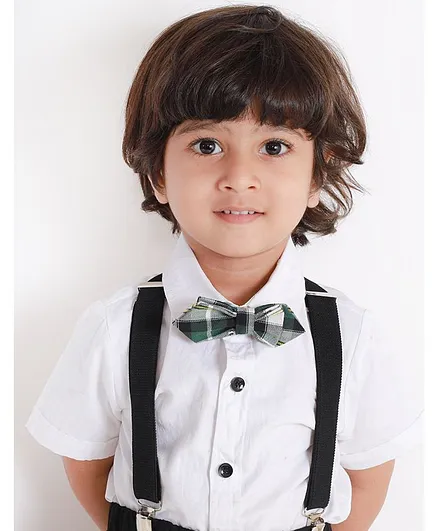 Little Hip Boutique Checkered Bow Tie - Green & White
