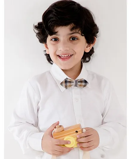 Little Hip Boutique Checkered Bow Tie - Brown & White