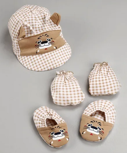 Cucumber Cap Mittens & Booties - Brown