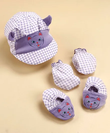 Cucumber Cap Mitten And Booties Set Purple - Diameter 11.5 cm