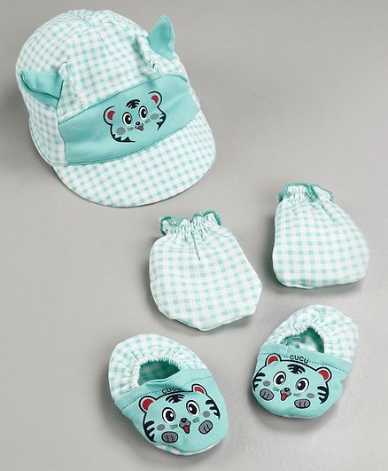 Cucumber Cap Mitten And Booties Set Green - Diameter 11.5 cm