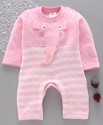 Tappintoes Full Sleeves Winter Wear Romper Elephant Applique - Pink