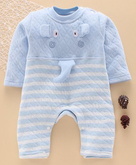 Tappintoes Full Sleeves Winter Wear Romper Elephant Applique - Blue