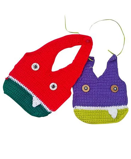 MayRa Knits Monster Pack Of 2 Bibs - Multicolour