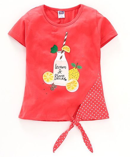 Nottie Planet Half Sleeves Lemon & Black Berry Juice Bottle Patch Detailing Tee - Red