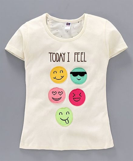 Nottie Planet Half Sleeves Smiley Face Patch Detailing Tee - Off White