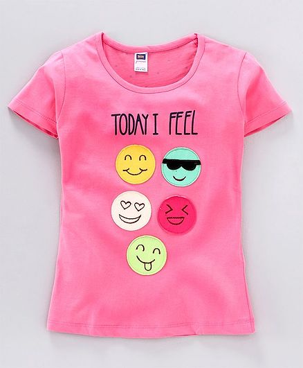 Nottie Planet Half Sleeves Smiley Face Patch Detailing Tee - Pink