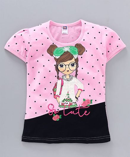 Nottie Planet Cap Sleeves Girl Print Detailing Tee - Pink
