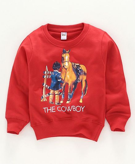 Nottie Planet Full Sleeves The Cowboy Print Sweatshirt - Red