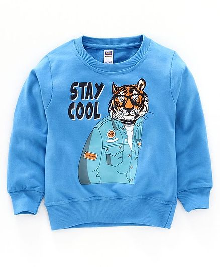 Nottie Planet Full Sleeves Tiger Print Sweatshirt - R.Blue