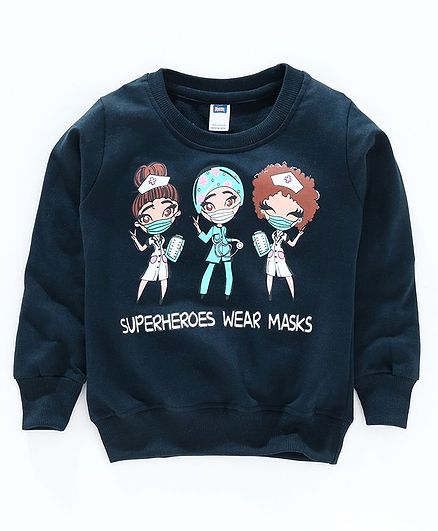Nottie Planet Full Sleeves Girls Print Sweatshirt - Navy