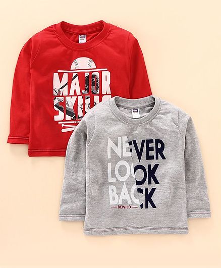 Nottie Planet Pack Of 2 Full Sleeves Never Look Back Print T-Shirt Set - Red Grey