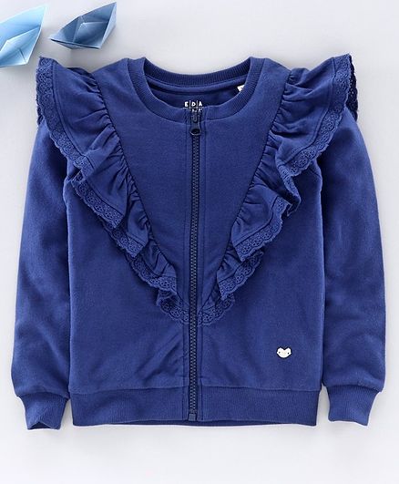 Ed-a-Mamma Solid Colour Full Sleeves Ruffle Detailing Jacket - Dark Blue