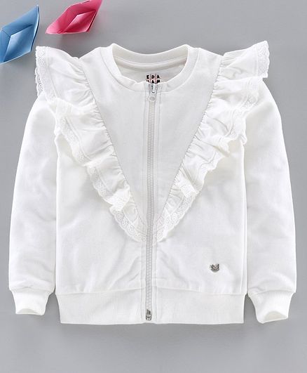 Ed-a-Mamma Solid Colour Full Sleeves Ruffle Detailing Jacket - White