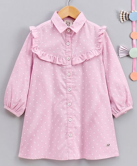 Ed-a-Mamma Full Sleeves Polk Dot Printed Shirt Dress - Light Pink