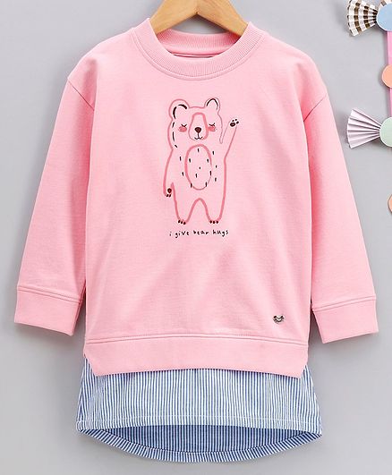 Ed-a-Mamma Bear Hugs Print Full Sleeves Sweat Dress - Pink