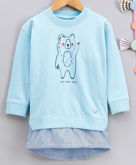 Ed-a-Mamma Bear Hugs Print Full Sleeves Sweat Dress - Blue
