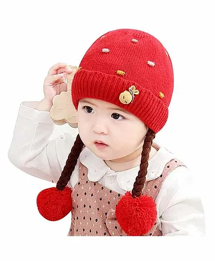 Ziory Woolen Winter Cap Red - Diameter 28 cm