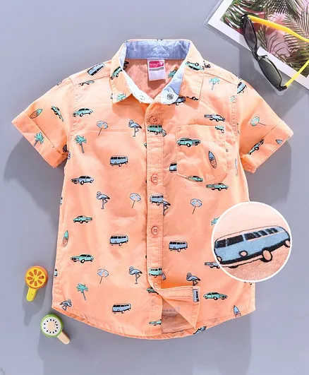 Babyhug Half Sleeves Shirt Van Print - Peach