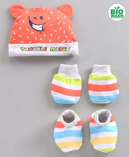Babyoye Newborn Cap, Mitten and Bootie Set - Multicolour
