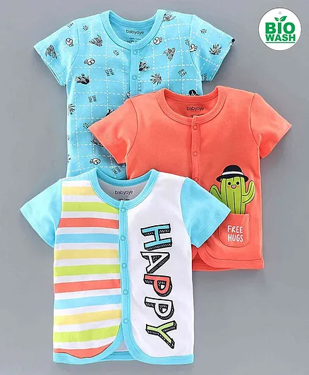 Babyoye Bio Wash Cotton Half Sleeves Vests Stylish Print Pack Of 3 - Multicolor
