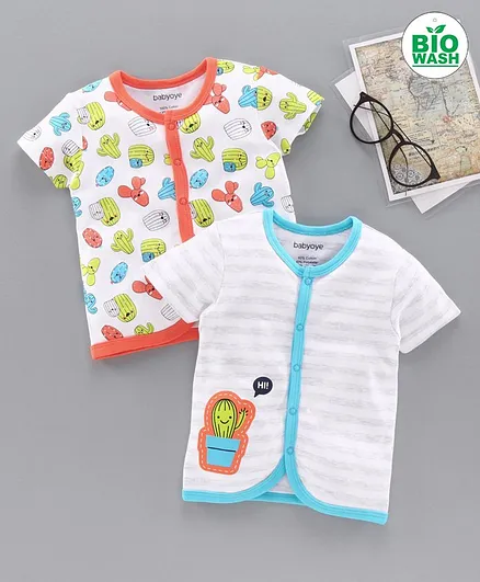 Babyoye Bio Wash Half Sleeves Cotton Jhabla Pack of 2 - White Coral