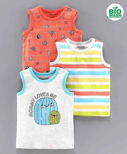 Babyoye Sleevless T-shirt Cactus Print Pack of 3 - Multicolour