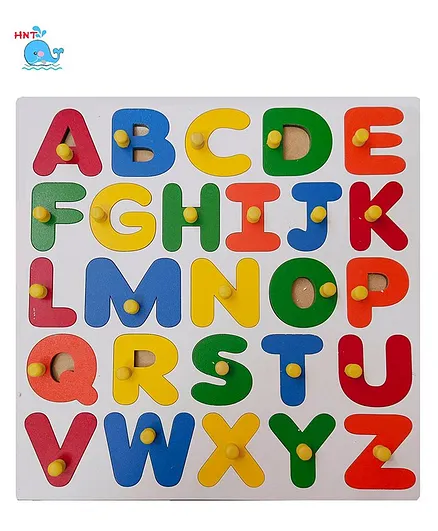 HNT Kids Wooden Capital Letters Knob Puzzle - 26 Pieces