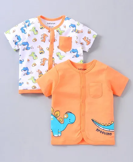 Babyoye Bio Wash Half Sleeves Jhabla Dino Print Pack of 2 - Orange