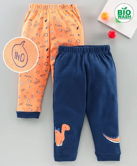 Babyoye Cotton Full Length Lounge Pant Dino Print Pack of 2 - Orange Navy