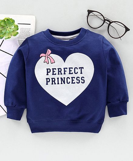 Babyhug Full Sleeves Sweatshirt Perfect Princess Print - Blue