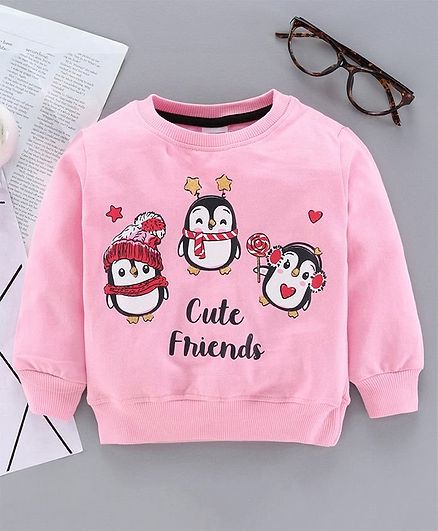 Babyhug Full Sleeves Sweatshirt Penguin Print - Pink