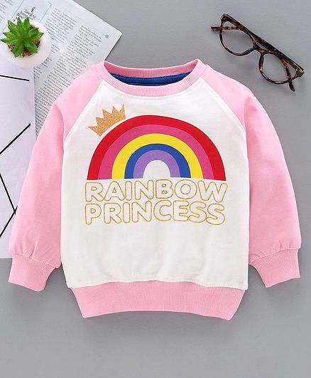 Babyhug Full Sleeves Sweatshirt Rainbow Print - Pink